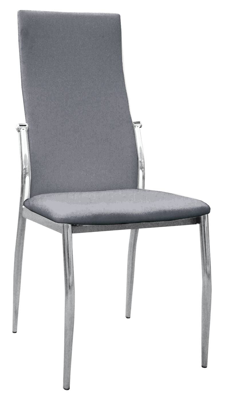 Silla de comedor. Estructura metálica cromada. Respaldo y asiento tapizado en polipiel color gris